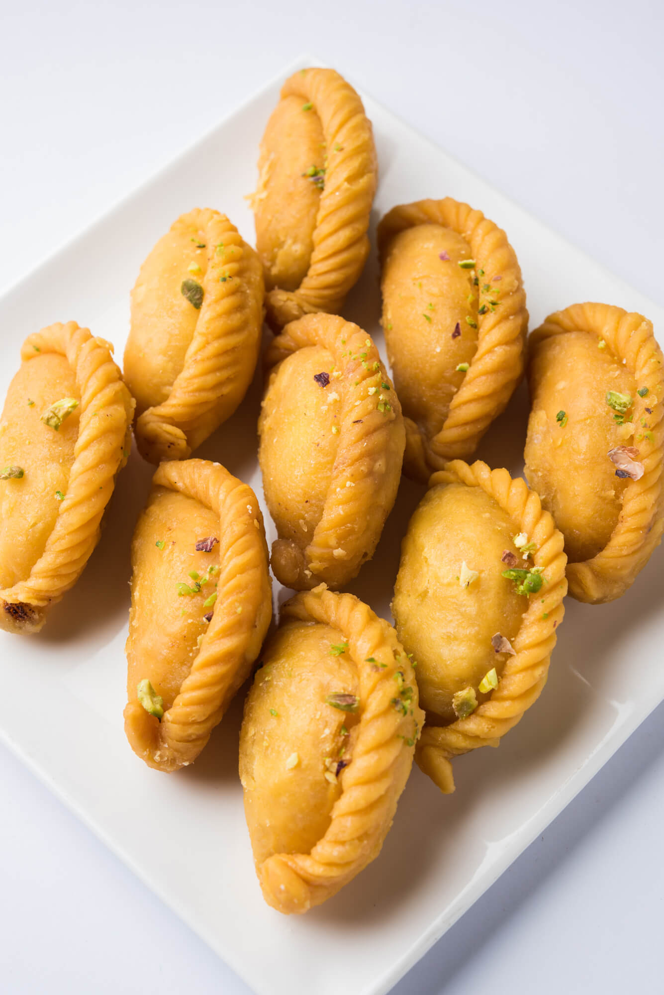 A plate of Indian dumplings known as Gujia which are popular during Holi.