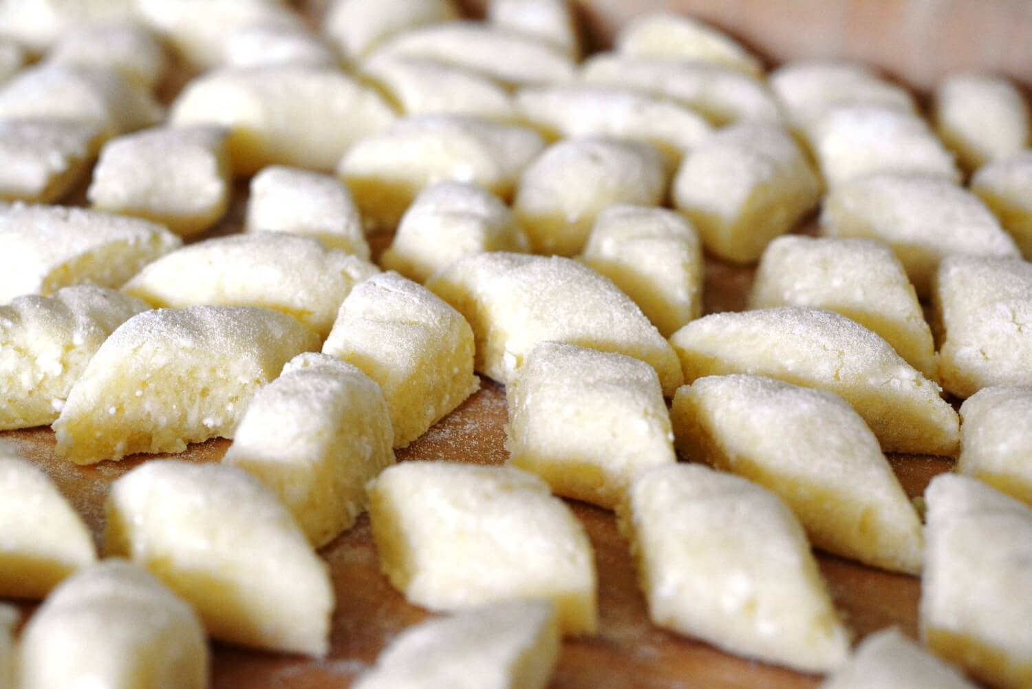 Kopytka, little Polish dumplings made from potato and shaped like little hooves.